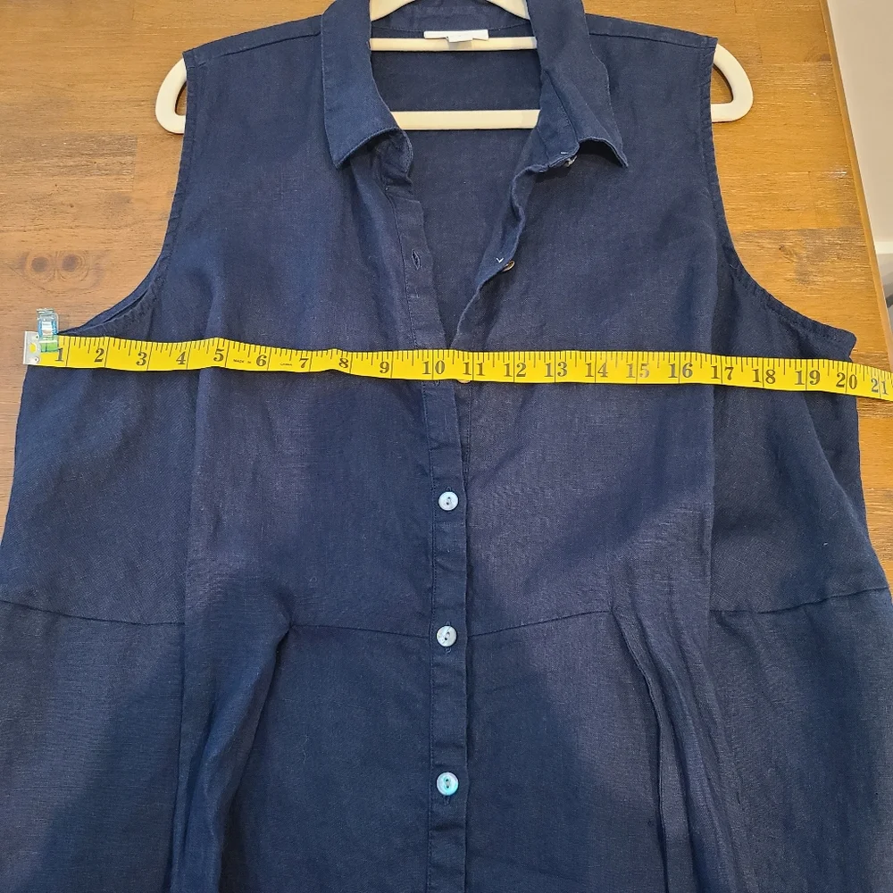 J.Jill Love Linen Navy Blue Tie Front Button Down Collared Tank Midi Dress - Picture 7 of 9